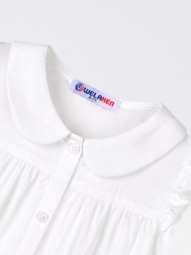 Image of Girls Button Down Blouse with Peter Pan Collar - Classic Short-Sleeve Kids Shirt Top
