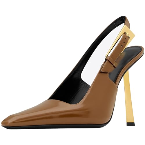 Image of YIYA Slingback Heels Pumps Shoes for Women with Buckle Strap Slip On Closed Pointed Toe Stiletto High Heel Wedding Party Casual Dress Backless Mules Sandals