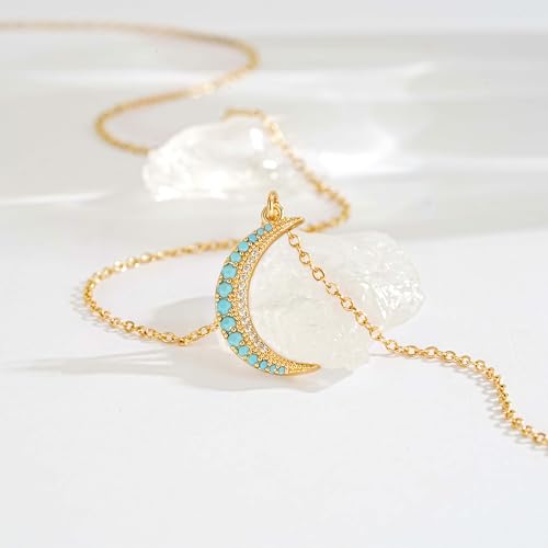 Fettero Dainty Necklaces for Women - 14K Gold Plated Delicate Moon Crescent Pendant Necklace Charm Gold Necklace Jewelry for Women
