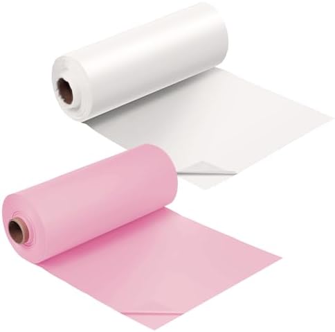 Moukeren 2 Roll 40'' x 100' Circus Tablecloth Roll Plastic Tablecloth Disposable DIY Carnival Tent Party Supplies for Big Top Tent Backdrop Curtains Ceiling Wall Drapes(White and Pink)