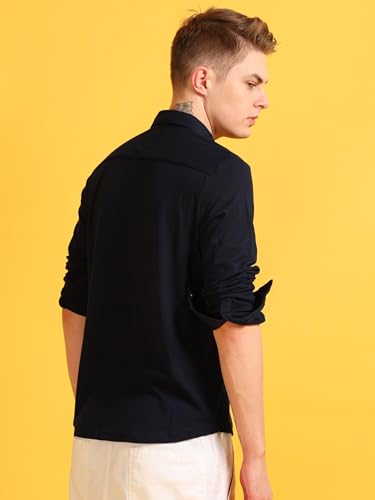 Image of StitchX Men's Cotton Pique Regular Fit Full Sleeve Solid Knitted Shirt
