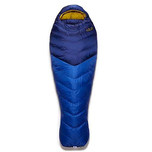 Rab Neutrino Down Sleeping Bag - Lightweight Warm Mummy Sleep Sack for Climbing & Mountaineering - Nightfall Blue - 19°F, Regular, Left Zip