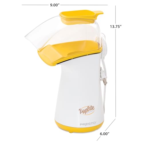 Image of Presto 04820 Poplite Hot Air Popcorn Popper - Built-In Measuring Cup + Melts Butter, Easy to Clean, Built-In Cord Wrap, 18 Cups, Yellow