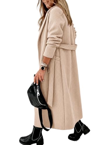 Image of Ladiyo Womens Classic Coat Lapel Collar Open Front Belted Long Jacket