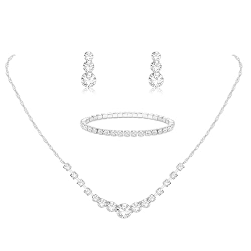 Diamday Parure Bijoux Femme Collier et Boucles d'Oreilles en Cristal de Roche Bracelet Maillons...