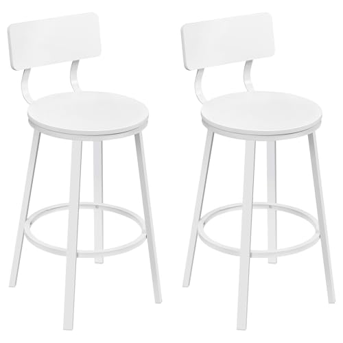 WOLTU Taburetes Bar Juego de 2, Taburetes Altos Cocina con Respaldo y Reposapiés, Sillas Modernas de Isala Mostrador, Restaurante y Bistro, Base de Metal, Blanco