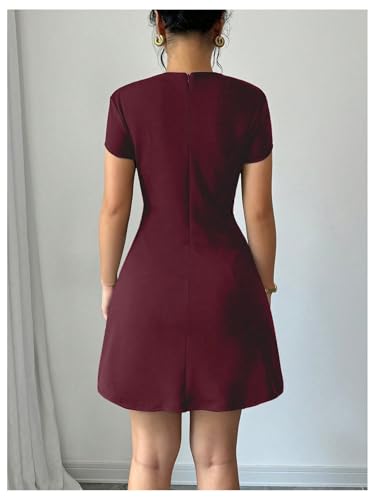 Women's Short Sleeve Mock Neck A Line Dress Zipper Slim Fit Formal Work Mini Dresses with Pocket2