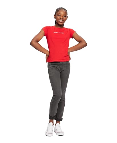 Image of Tommy Hilfiger Girls' Short Sleeve Flag Logo Tee, Soft & Comfortable