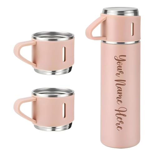 Image of Personalized Flask Set with 3 Cups | Premium Gift Set for Drinks | Stainless Steel Flask with Shot Glasses for Travel, Parties, and Gifting | Durable & Stylish (Customizable) (Pink)