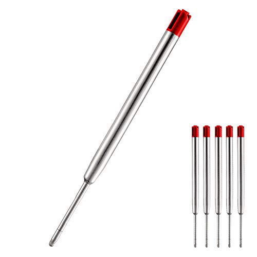 HeTaoCat Red Ink Refill Pack of 5, Replaceable Ballpoint Pen Refills, Medium Point Metal Refil (Red)