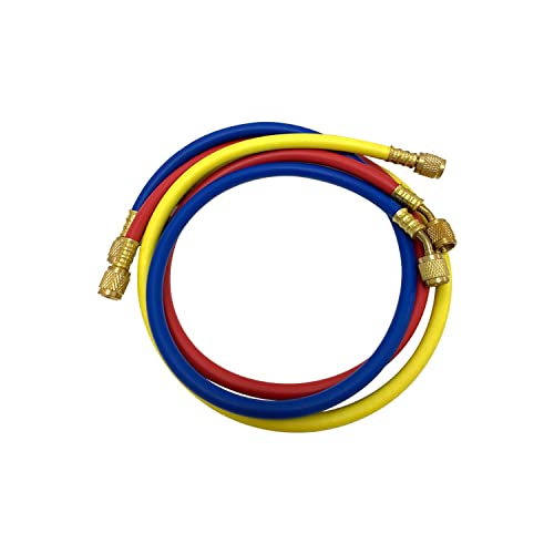 AP APPLI PARTS 36 in Long 1/4 in SAE, 3pcs Refrigerant Hoses for HVAC Manifold Gauges, Multiple Refrigerant, Red, Blue, Yellow, 36in, 3 Physical Items, Rated 600-3000 Psi