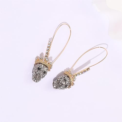 MEsay Gothic Elegance Pave Skull Dangle Earrings Intricate Crown Detail3