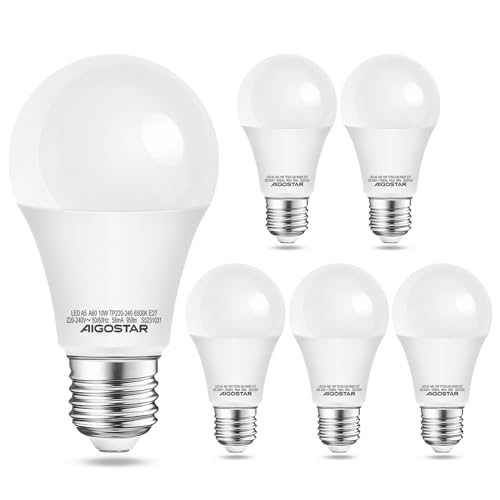 Aigostar Lampadina LED E27 Luce Bianca Fredda, 10W 6500K, 950 Lumen, Angolo del Fascio di 280 Gradi, CRI80+, non dimmerabile - Pacco da 5