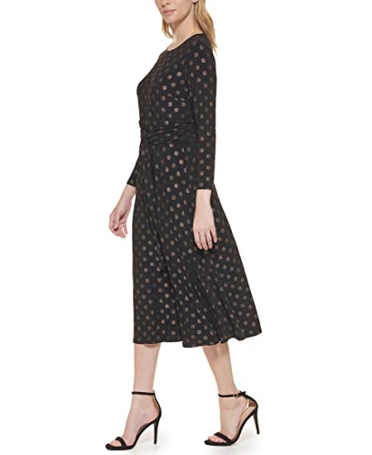 Image of Tommy Hilfiger Women's Long Sleeve V-Neck Belted Pleated Skirt A-Line Midi Dress