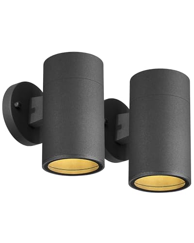Ken & Ricky Modern Aluminum Outdoor Wall Sconce Lights,Cylinder，Black,2PK