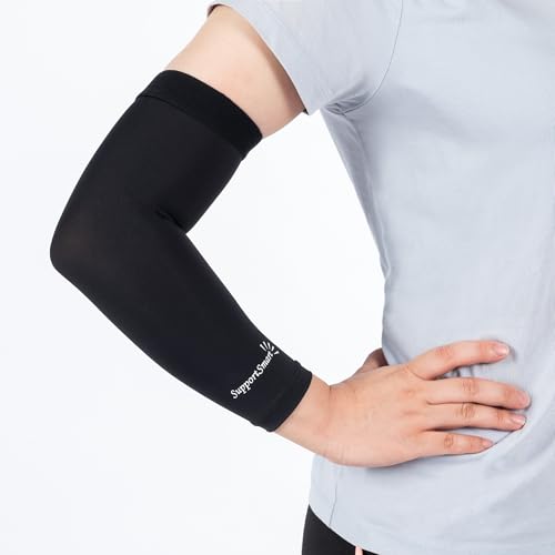 Arm Smart Copper Compression Sleeve - Breathable & Comfortable Brace for Pain Relief & Support, Tennis Elbow Sleeve for Golfers, Arthritis, Bursitis, Weightlifting - Fits Women & Men (Large)