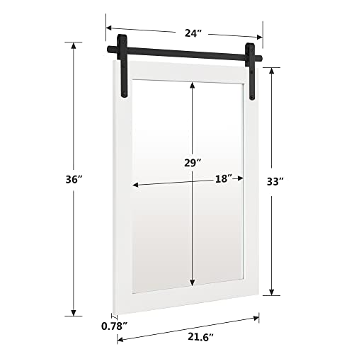 Kartoosh White Farmhouse Wall Mirror Barn Door Style Rectangle Solid Wood Frame Mirror Rustic Wall Mounted Mirror For Bathroom, Entryway, Living Room, Dining Room, Wall Decor, 24 X 36 Inches #TOP5
