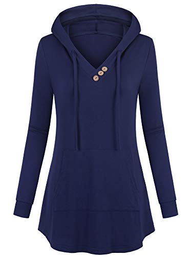 Helloacc Hooded Tunics for Women,Cowl Neck Active Shirts Wear with Leggings Petite Size Long Sleeve Shirt Women Athletic Appreal Running Shirts Outfit Biking Light Weight Exercise Clothes Blue M