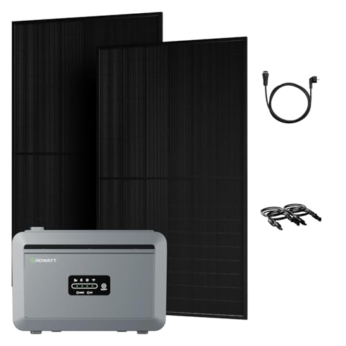 Powerness All in One 1000W Balkonkraftwerk mit Speicher 2048Wh Growatt NEXA 2000 mit 4 MPPT 2× 500W Full Black Bifaziale Solarmodule Zubehör Komplettset Plug&Play (0% MwSt)