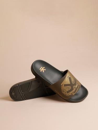 Image of WROGN Men's Anti-slip Sliders | Lightweight EVA Sole | | Gold HD Print