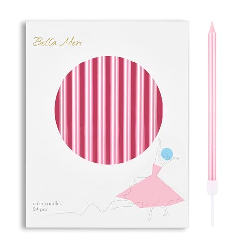 Bella Meri Pink Long Thin Metallic Birthday Candles Cake Candles Birthday Parties Wedding Decorations Party Candles