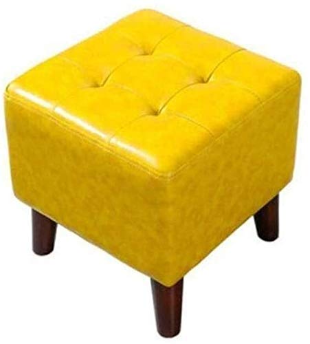 Repose-Pieds Canapé en Cuir PU et Bois Massif Jaune 36x36 cm pour Salon