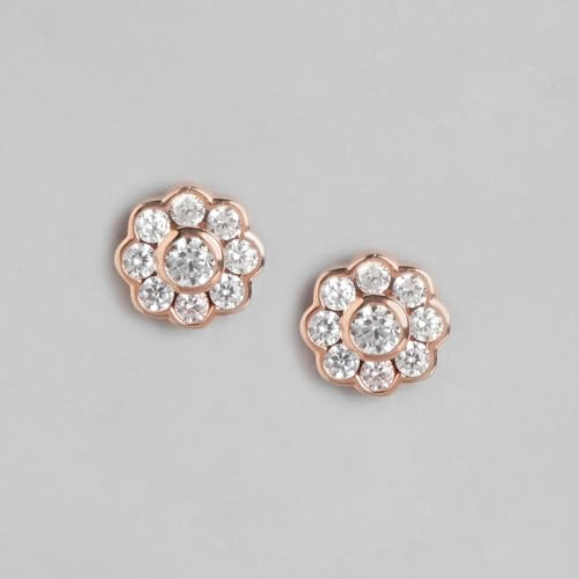 925 Silver CZ Floral Rose Stud Earrings Hallmark