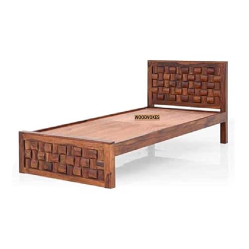 Image of Solid Sheesham Wood Single Bed with Headboard & Footboard | Sturdy Wooden Cot for Bedroom, Hostel & PG | Modern Design Single Wooden Bed Frame (Mattress Not Included) (Honey-3)