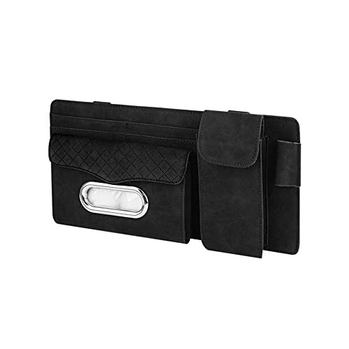 Image of Automaze Suede Sun Visor Organizer Tissue Napkin Box Holder, with Sunglass Holder, Card Slot, Pen Holder (Black)