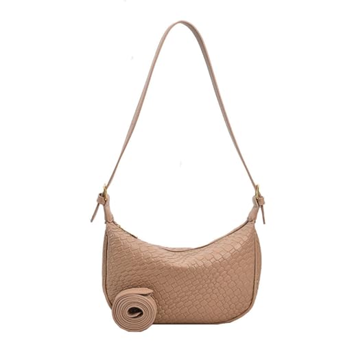 Image of Woven Crossdbody Bag Vegan Leather Bag For Women Crescent Shoulder Hobo Handbag with 2 Adjustable Strap