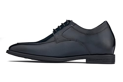 CALTO Men's Invisible Height Increasing Elevator Shoes - Midnight Blue Patent Leather Lace-up Formal Dress Oxfords - 2.8 Inches Taller - K2712 - Size 7.5 D(M) US3