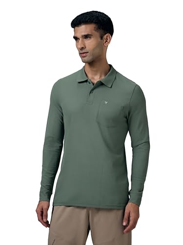 Image of TECHNOSPORT Men Polyester Slim Fit Polo Neck Full Sleeve Matpiq T-Shirt with Patch Pocket for Regular Use