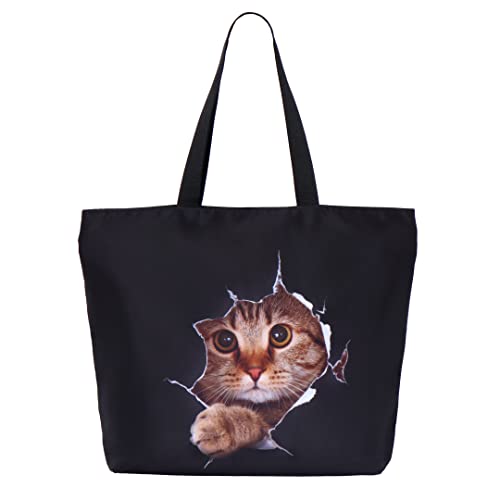 AOKSUNOVA Bolsa de la compra plegable con estampado de gato, 43 x 35 x 10 cm Cover