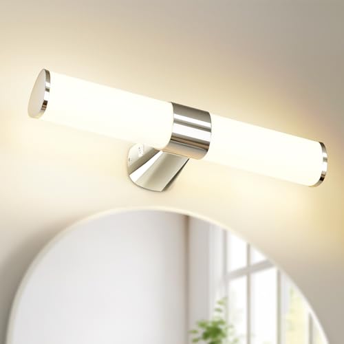 PRINCEWAY Lampa Łazienkowa Scienna LED nad Lustro lub Szafkę Łazienkową, Wodoodporny IP44, Szerokość 40CM, Lampa w Kolorze Chromu, Nie Można Ściemniać, 3 Tryby Kolorów Oświetlenia