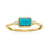 RS Pure by Ross-Simons Turquoise and Diamond-Accented Ring in 14kt Yellow Gold. Size 8