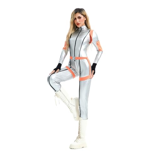 Disfraz de astronauta para adultos, diseño de alienígena, acabado metálico, traje espacial futurista para cosplay, actuaciones en escenario, disfraz de cuerpo completo, perfecto para fiestas temáticas