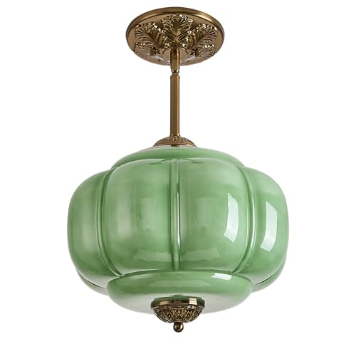 Glazart Luxa Green Milk Glass Ceiling Light Fixture, 15" Semi