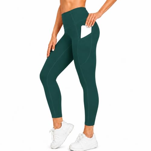 Match Womens High Waisted Active Yoga Pants with Pockets Tummy Control Workout Buttery Soft Leggings (Dark Green X-Large)