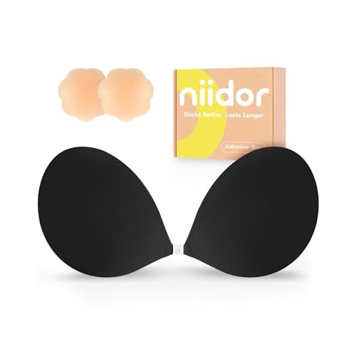 Niidor Adhesive Bra Strapless Ultra Sticky Invisible Push up Silicone Bra Multiple Colors Sizes Reusable for Backless Dress