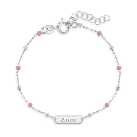 925 Sterling Silver Adjustable Pink Enamel Ball Identification Bracelet for Girls Cover