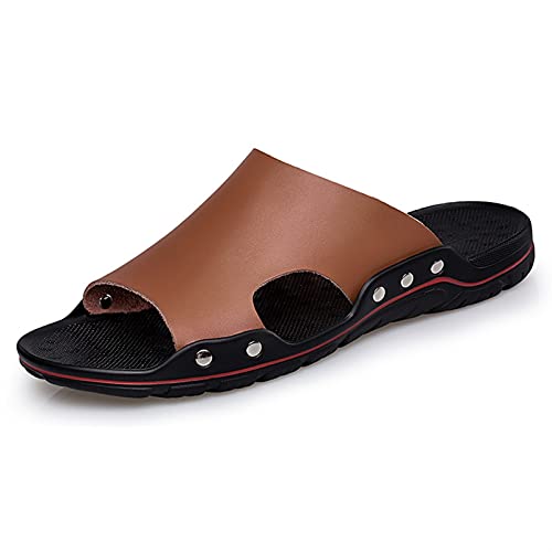 Slide Sandals For Men Open Toe Outdoor Beach Fixed Strap Leather Non Slip Outdoor Slipper Shoes
