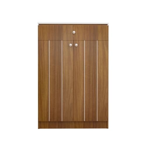 Image of Amazon Brand - Solimo Eva 2 Door Shoe Cabinet | Engineered Wood | Footwear Organizer with 1 Drawer and 4 Shelves | Wooden Shoe Rack for Home & Office | 12 Months Warranty | Leon Teak