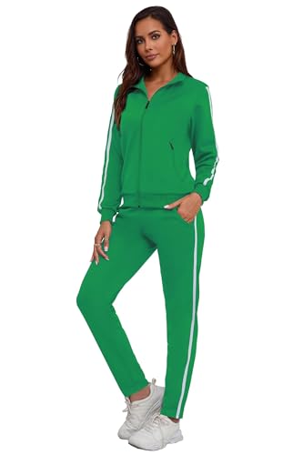 MSKBJT Womens 2 Piece Tracksuit Long Sleeve Track Suits Full Zip Lounge Set Sweatsuits Outfits Green M