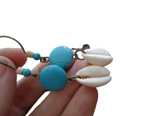  ★ VACANZA KAURI SHELL & COCCO & HOWLITE ORECCHINI ★ in bronzoa gancio