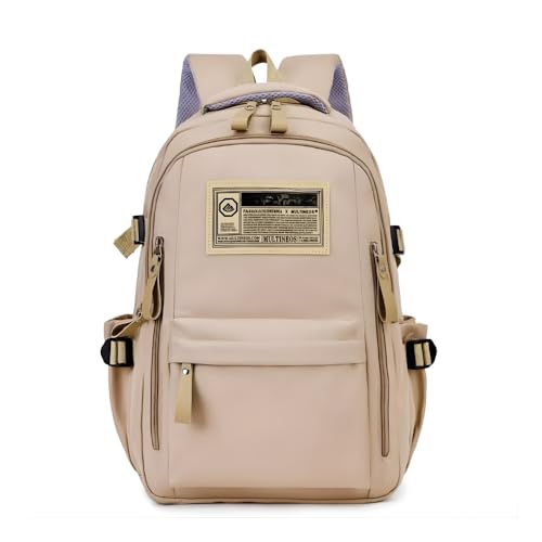 Mochila Masculina Feminina Reforçada Unissex Casual, Grande Capacidade para Notebook, Resistente ao Uso Diário, Viagem, Trabalho, Escolar e Faculdade (Bege)