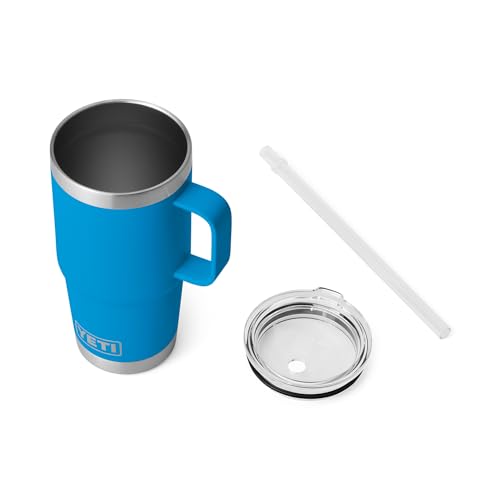 Image of YETI Rambler 25 oz Tumbler with Handle and Straw Lid, Travel Mug Water Tumbler, Vacuum Insulated Cup with Handle, Stainless Steel, Big Wave Blue