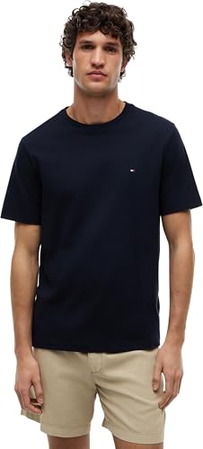 Tommy Hilfiger T-Shirt Manches Courtes Homme Essential Regular Fit Noir Basique en Coton Col Rond