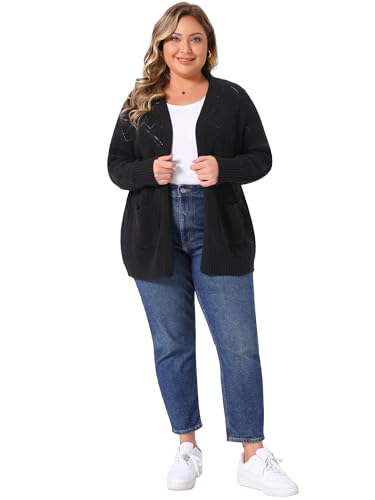 Agnes Orinda Plus Size Women's Fall Winter Sweater Cardigan Open Front Long Sleeve with Pockets Knit Cardigans3