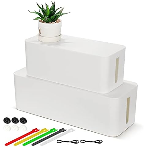 Cable Tidy Box, 2 Sets of Cable Storage Box Larger Cable Organizer Box White ABS Material for Hiding Messy Cables Wire Management Box 16"x 6.2"x 5.4" and 12.6"x 5.3"x 5.1" Cover