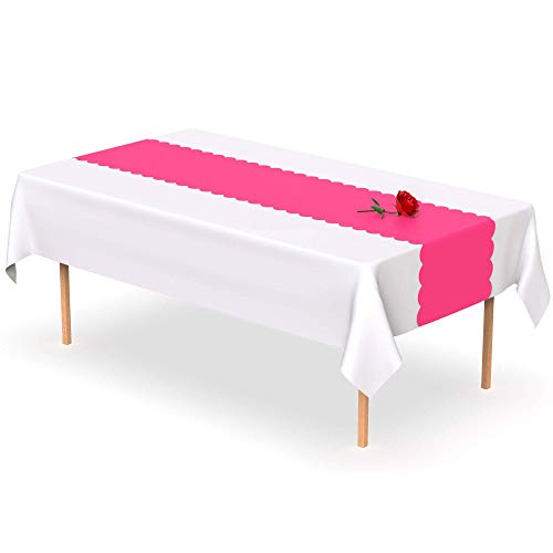 Hot Pink Scallop Disposable Table Runner. 5 Pack 14 X 108 Inch. Plastic Table Runner Adds A Pop Of Color To Your Party Table, By Swanoo #TOP1